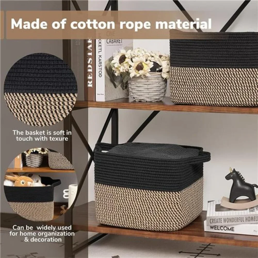Woven Storage Bins Set of 2 Cotton Rope Cube Organizer for Closet Shelf 13x10